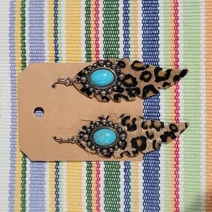 Torquoise and leopard earrings